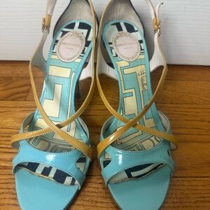Emilio Pucci Turquoise and Gold Heels 37.5